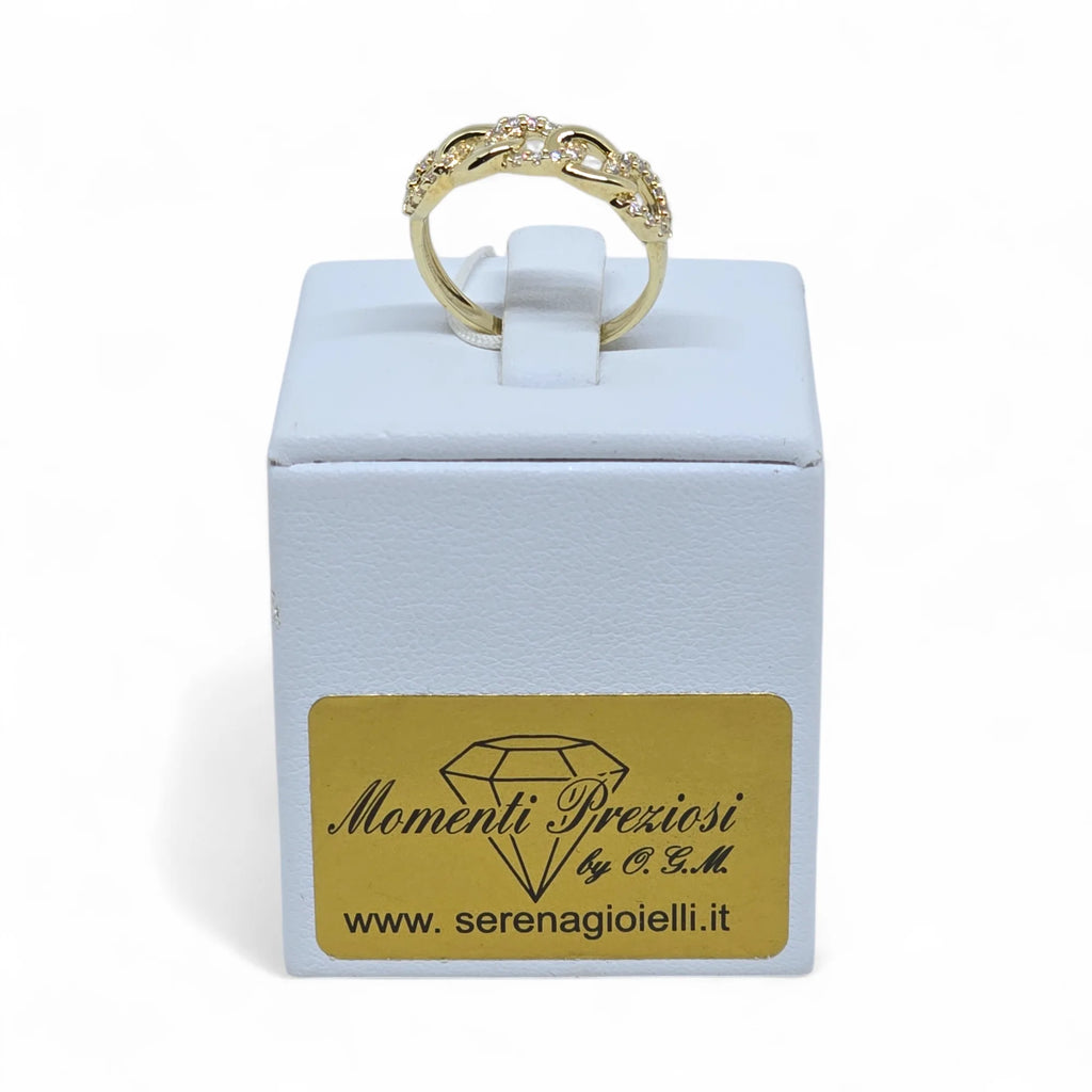 Anello donna in oro giallo 9 ct a catena e zirconi bianchi Igold
