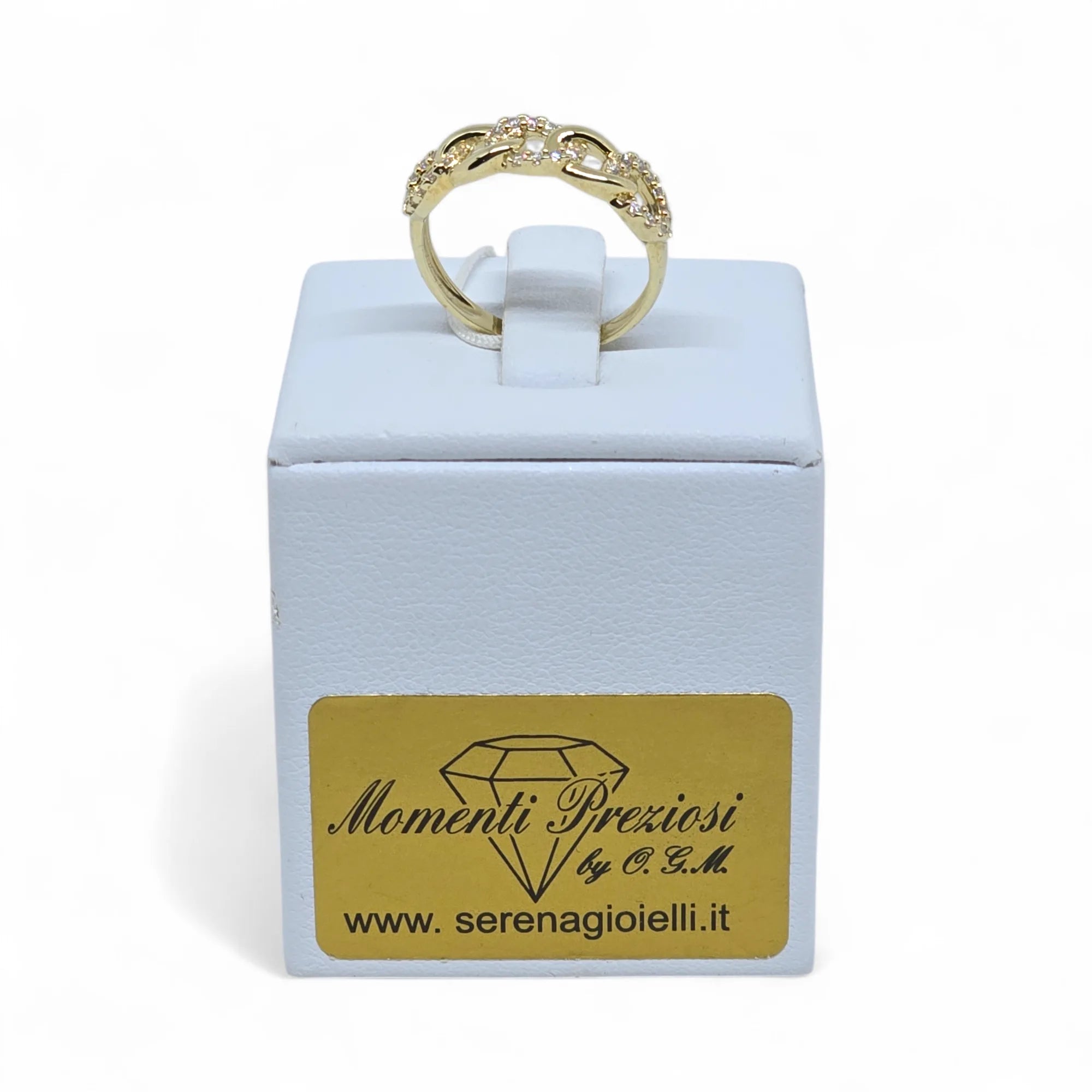 Anello donna in oro giallo 9 ct a catena e zirconi bianchi Igold