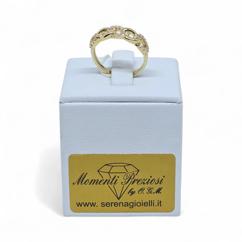 Anello donna in oro giallo 9 ct a catena e zirconi bianchi Igold