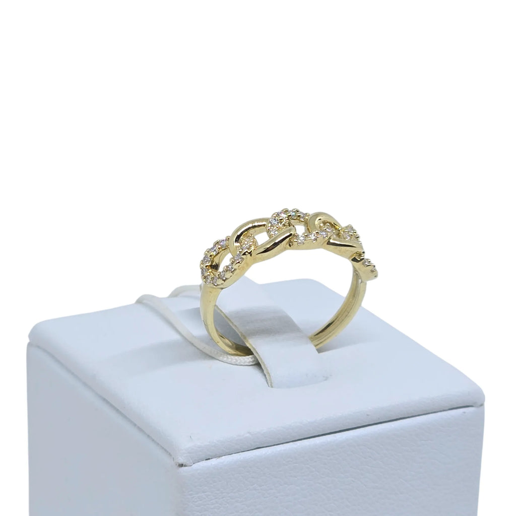 Anello donna in oro giallo 9 ct a catena e zirconi bianchi Igold