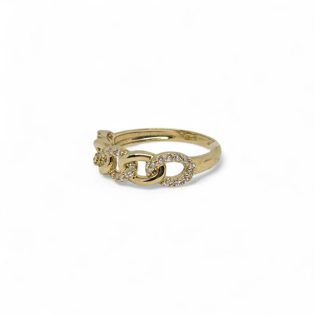 Anello donna in oro giallo 9 ct a catena e zirconi bianchi Igold