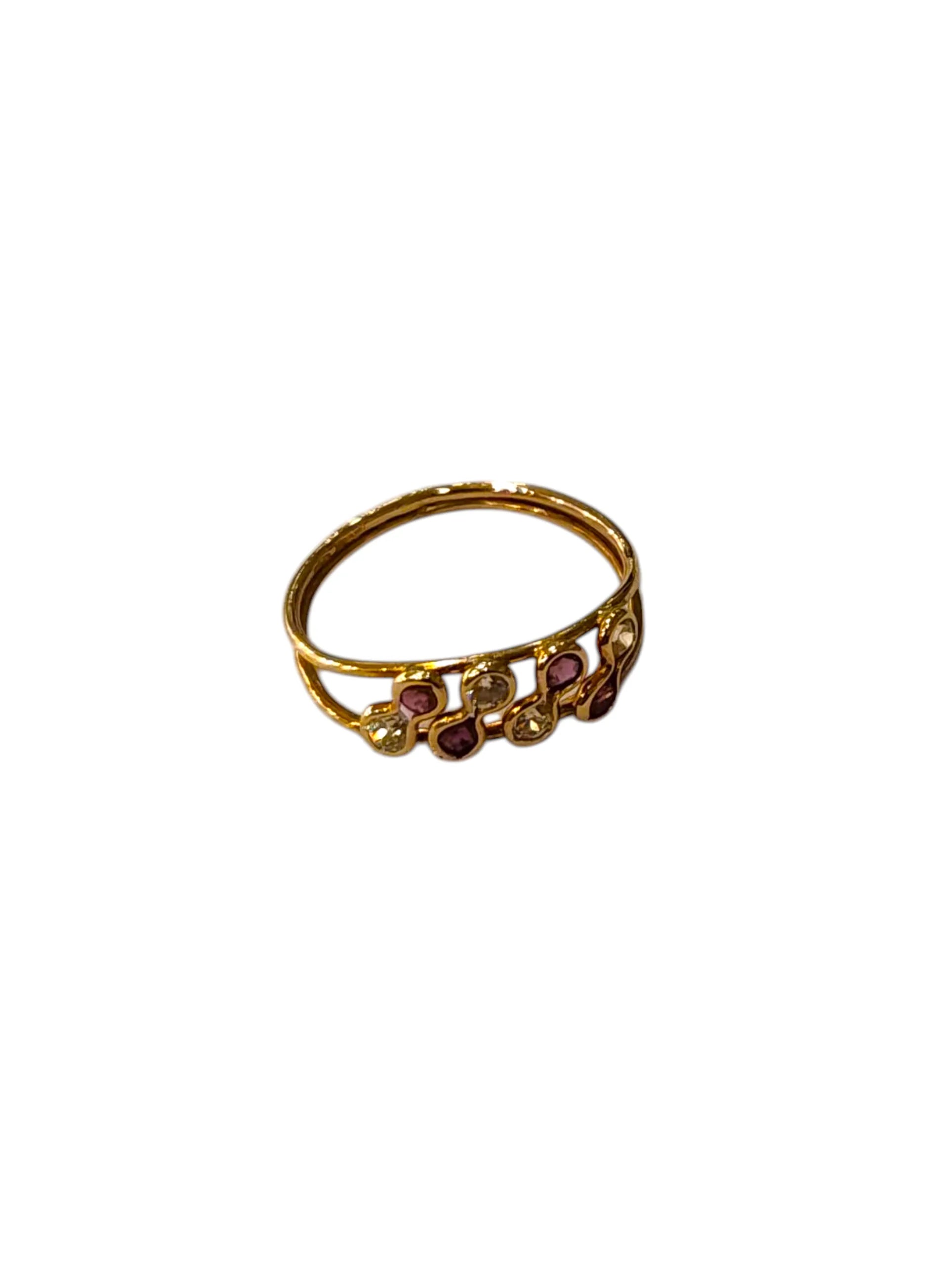 Anello donna in oro giallo con pietre colorate