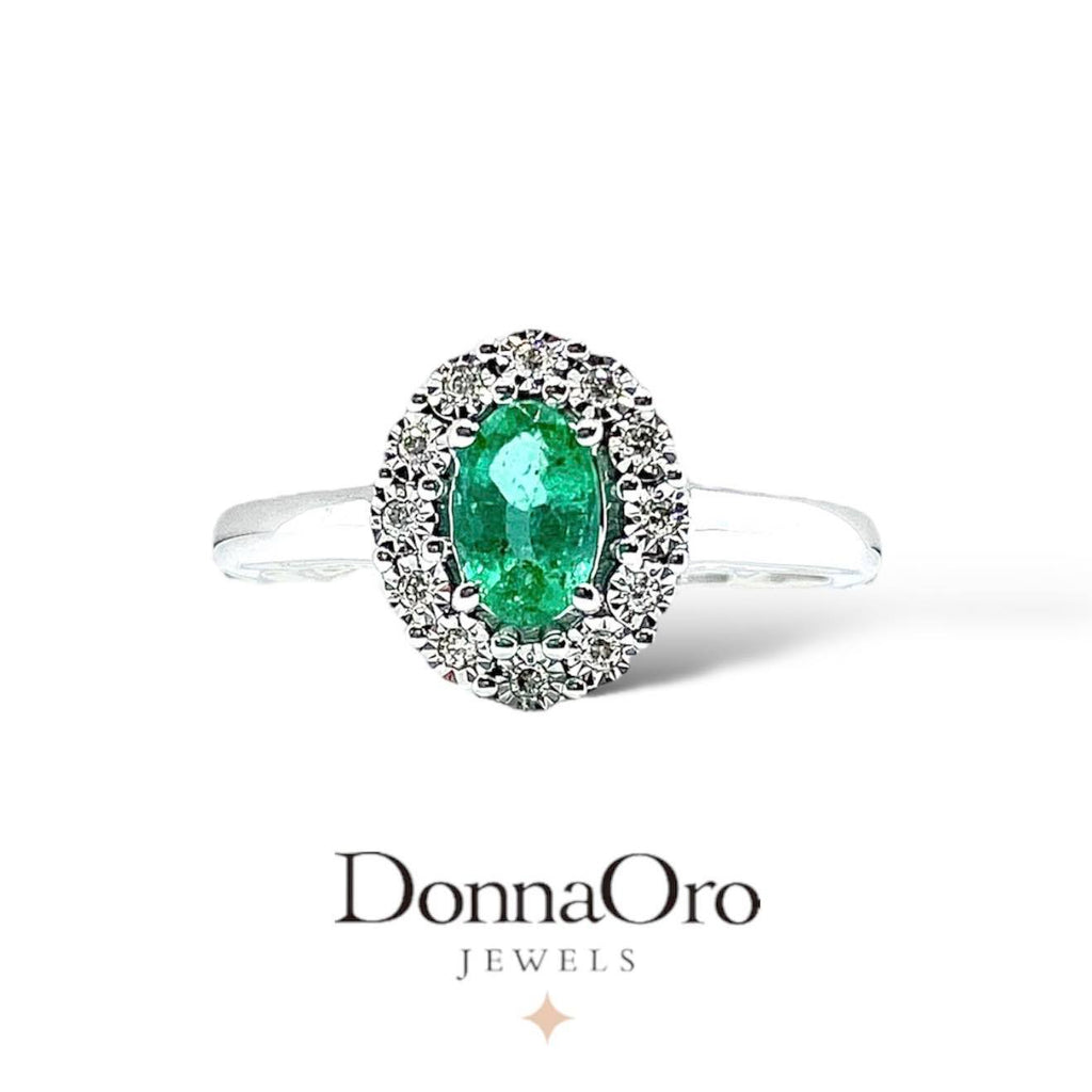 Anello Donnaoro in oro bianco con smeraldo e diamanti lae10093.006