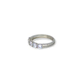 Anello donna mezza veretta in oro bianco e zirconi bianchi