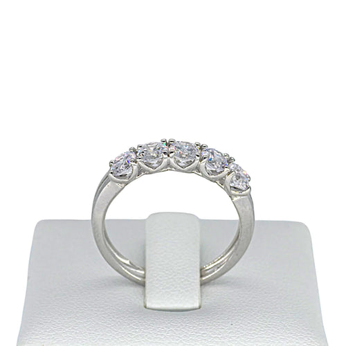 Anello donna mezza veretta in oro bianco e zirconi bianchi
