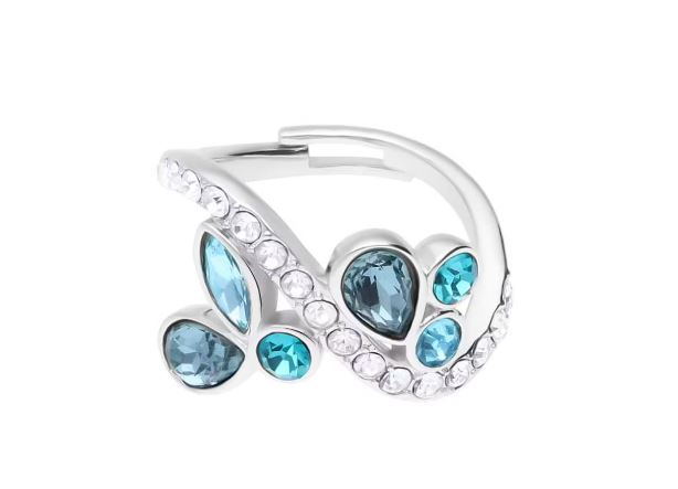 Anello donna regolabile in metallo rodiato con pietre azzurre e strass 1668612