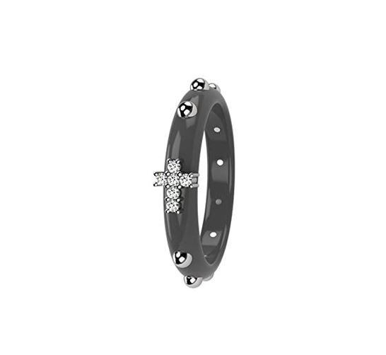 Anello donna rosario Nardelli Gioielli ceramica temperata Grigia in oro bianco 9kt e diamanti