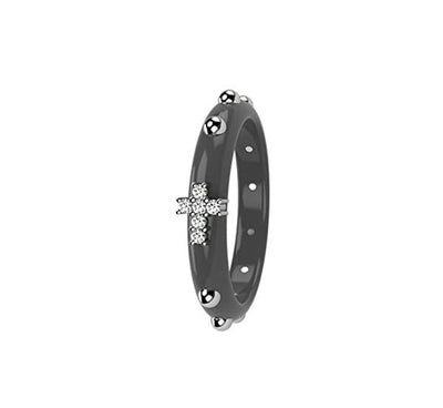 Anello donna rosario Nardelli Gioielli ceramica temperata Grigia in oro bianco 9kt e diamanti