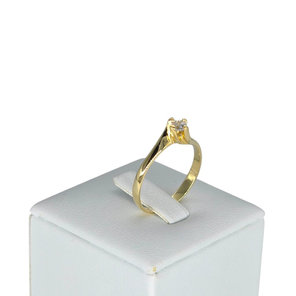 Damen-Solitärring mit Zirkon in 18 Karat Gelbgold