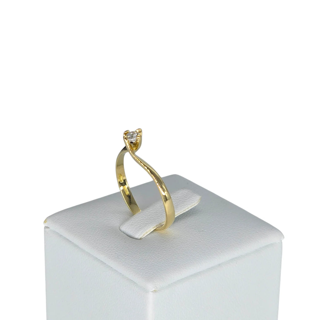Damen-Solitärring mit Zirkon in 18 Karat Gelbgold