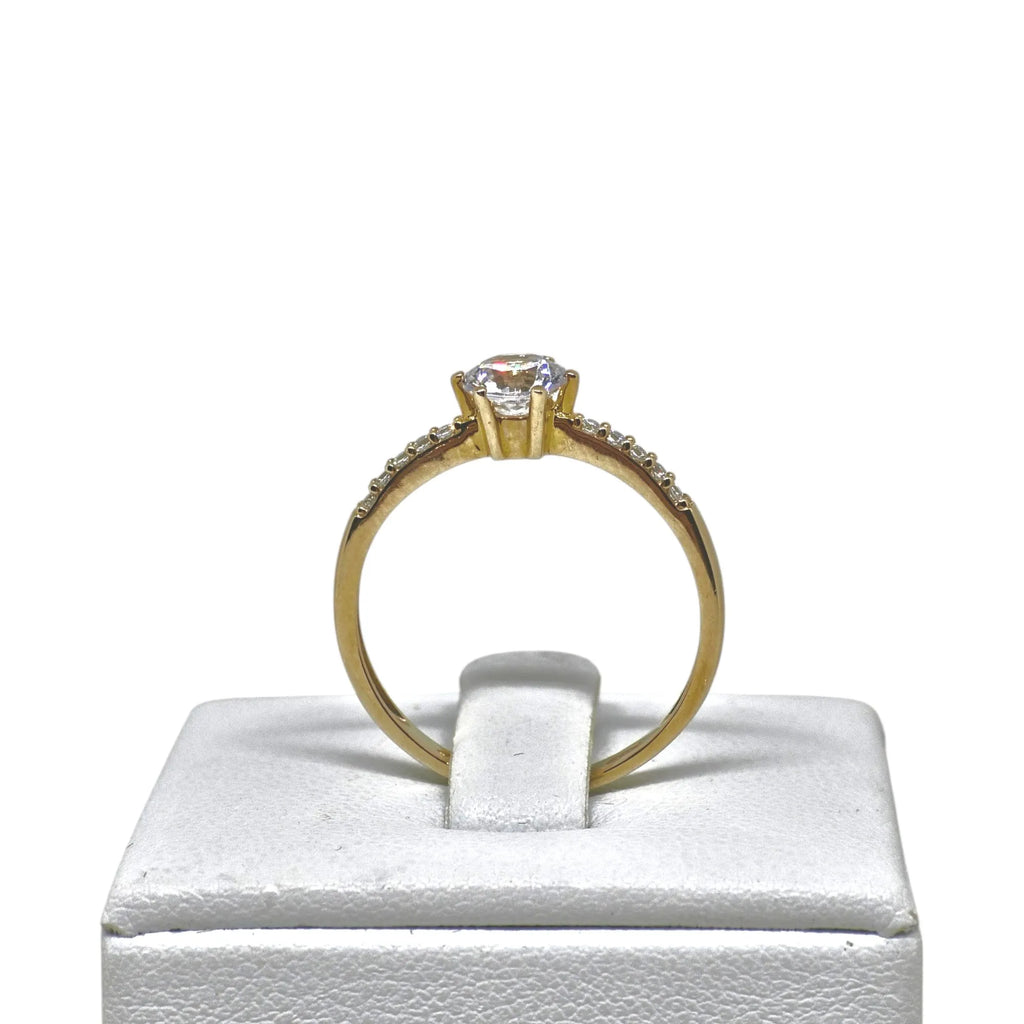 Damen-Solitärring aus 9 Karat Gelbgold mit weißen Steinen