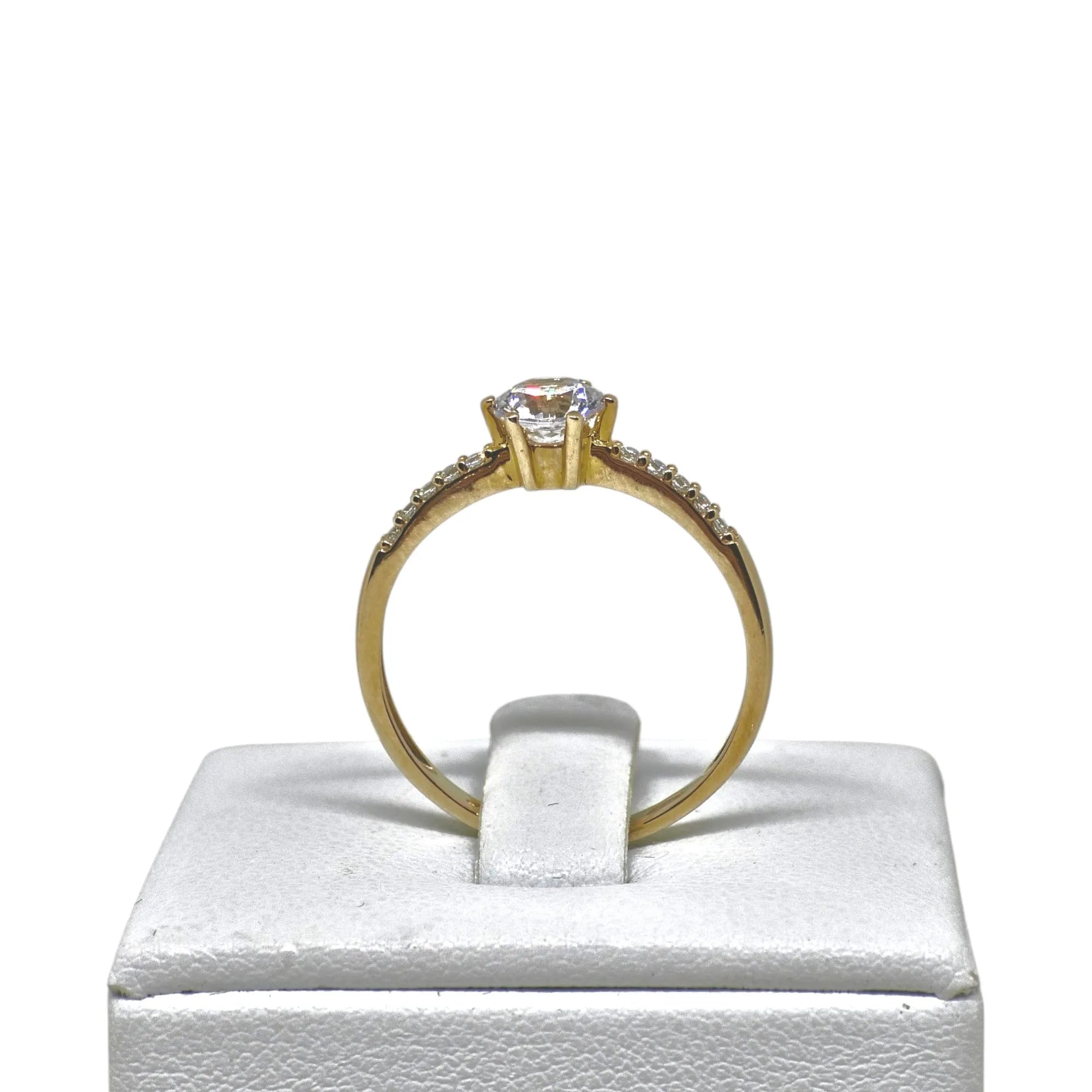 Damen-Solitärring aus 9 Karat Gelbgold mit weißen Steinen