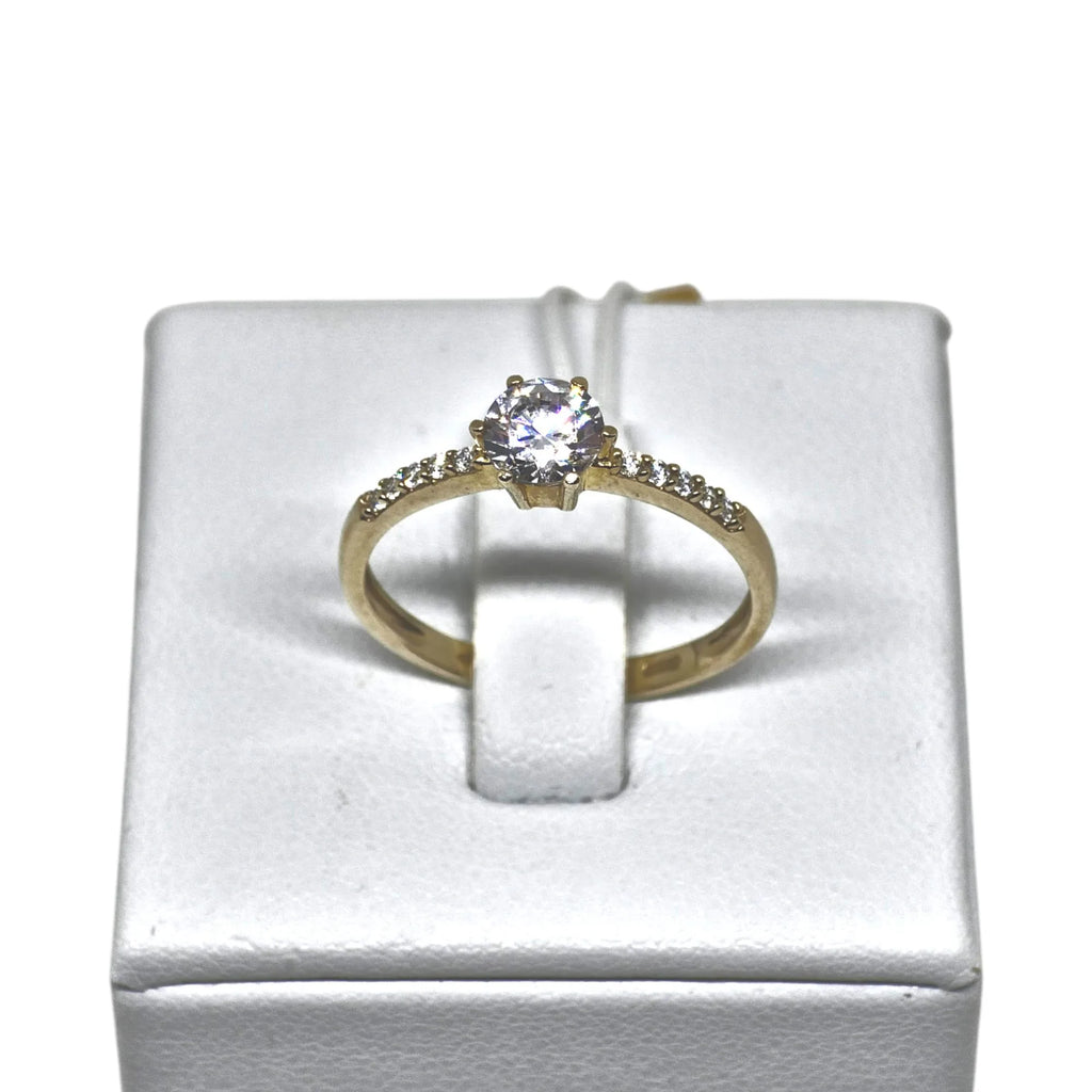 Damen-Solitärring aus 9 Karat Gelbgold mit weißen Steinen