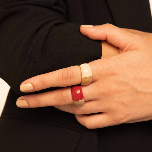 Anello dorato con smalto rosso bordeaux e beige 2188 Unoaerre donna