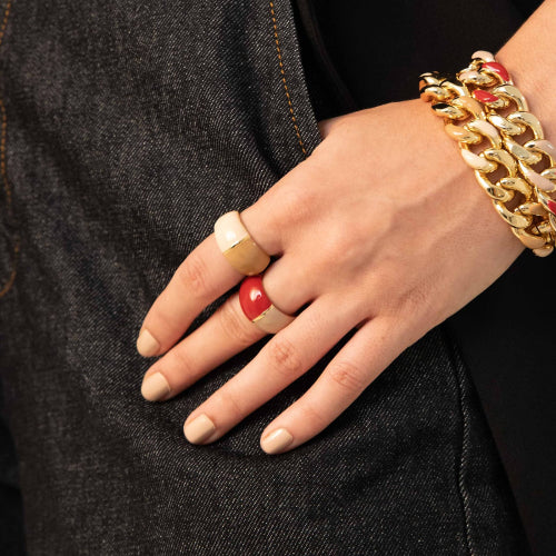 Anello dorato con smalto rosso bordeaux e beige 2188 Unoaerre donna