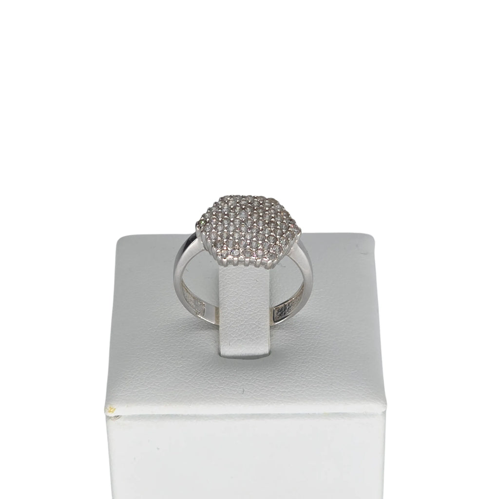 Anello esagonale in oro bianco 18kt e zirconi bianchi