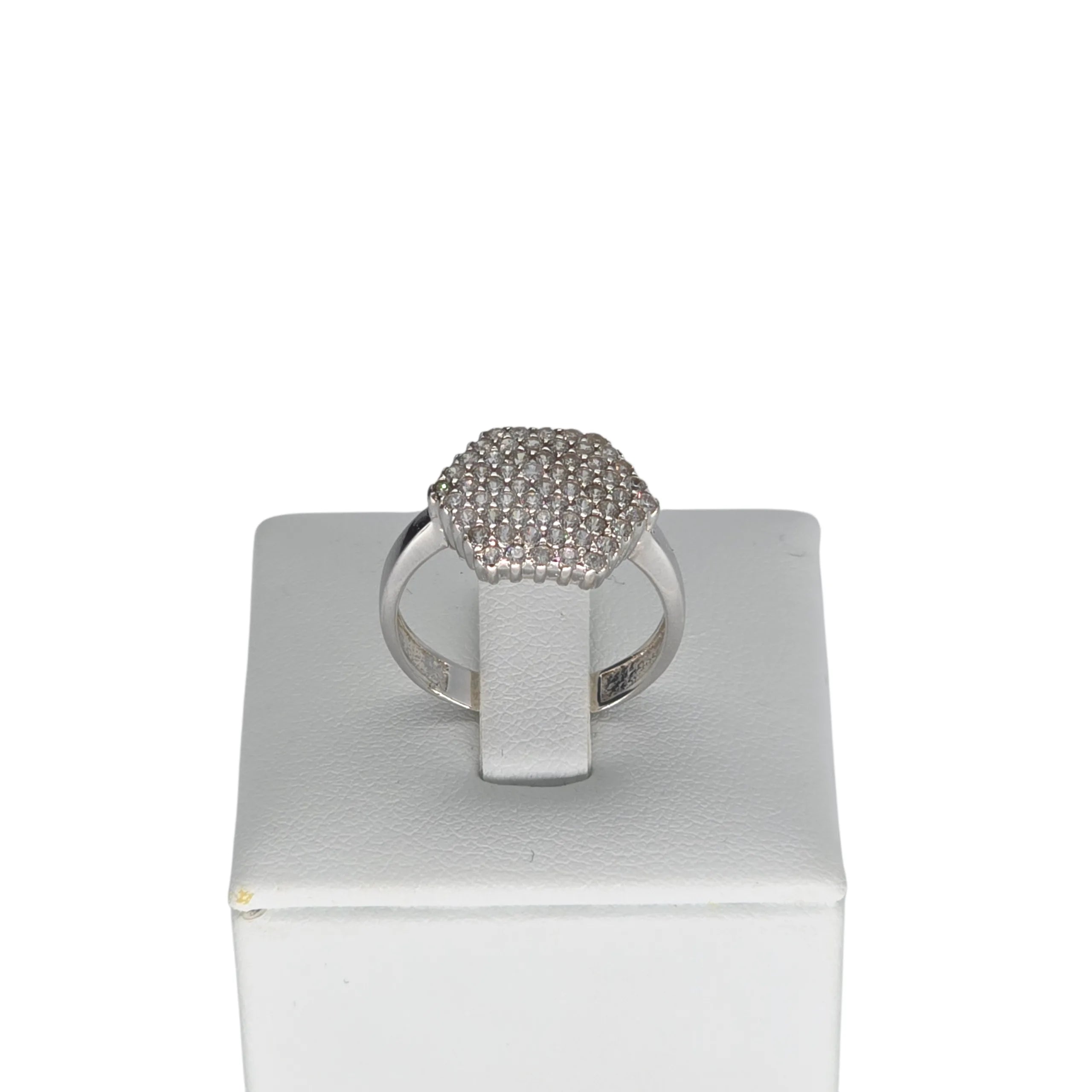 Anello esagonale in oro bianco 18kt e zirconi bianchi