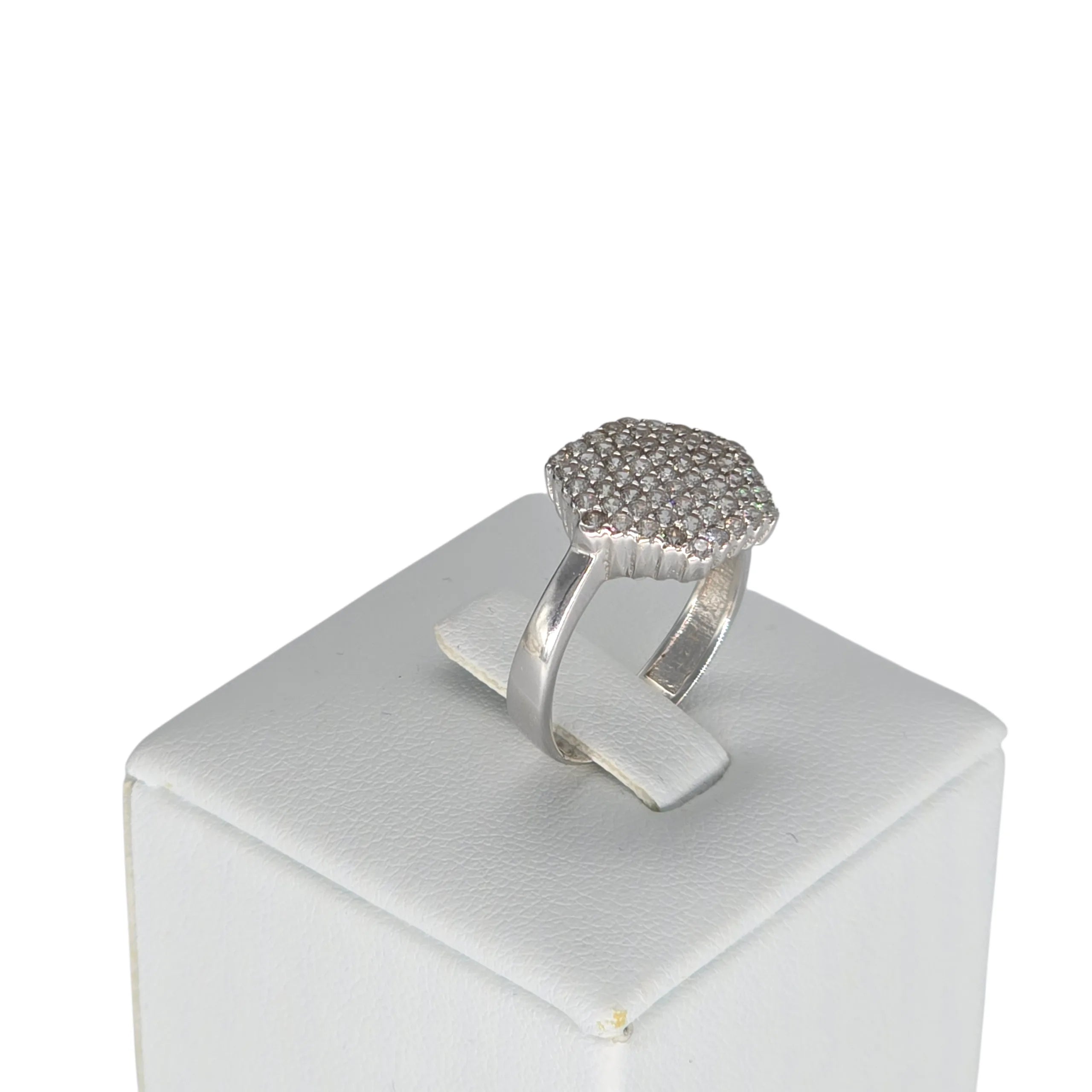 Anello esagonale in oro bianco 18kt e zirconi bianchi