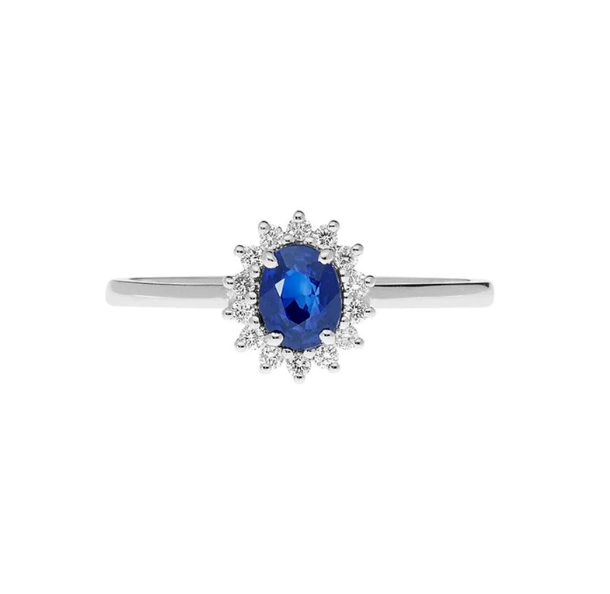 Anello oro bianco con zaffiro e diamanti Comete Contessa anb 2572