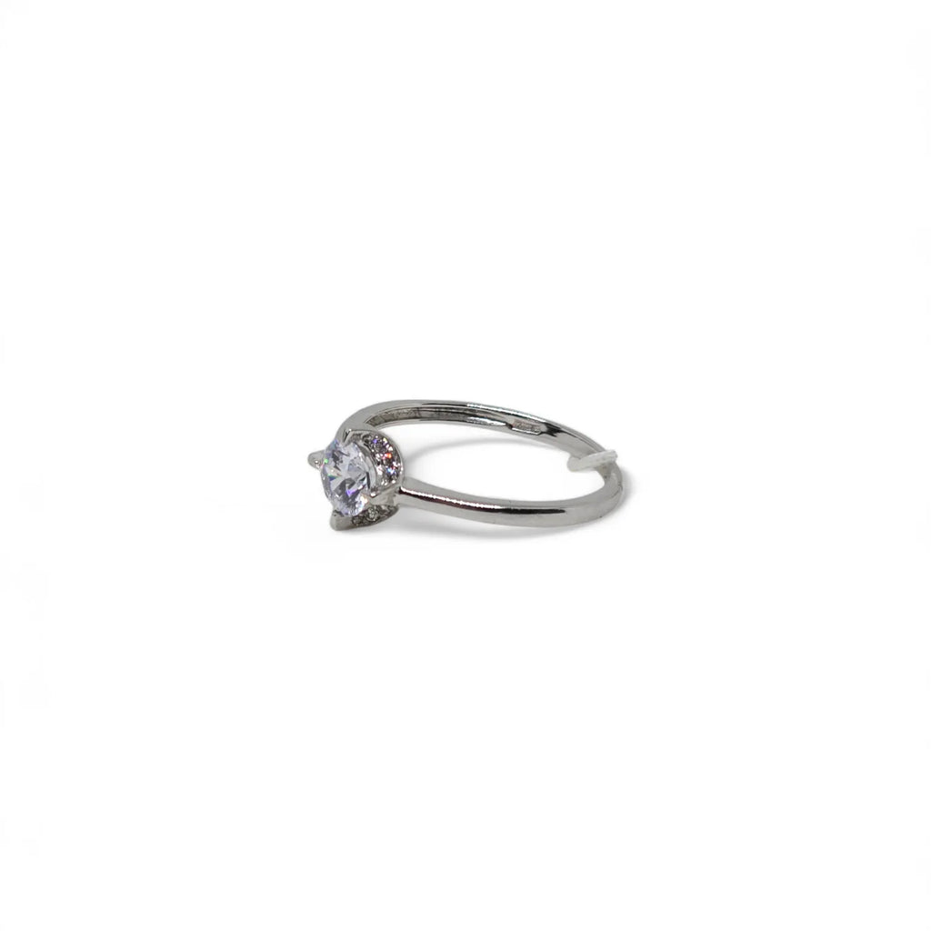Anello iGold Solitario in Oro Bianco 9ct con Zircone Tondo Bianco