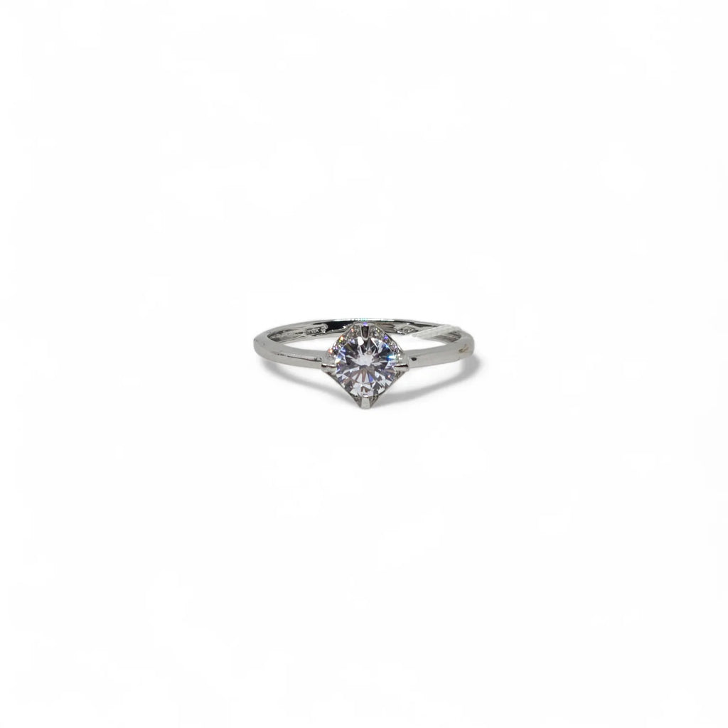 Anello iGold Solitario in Oro Bianco 9ct con Zircone Tondo Bianco