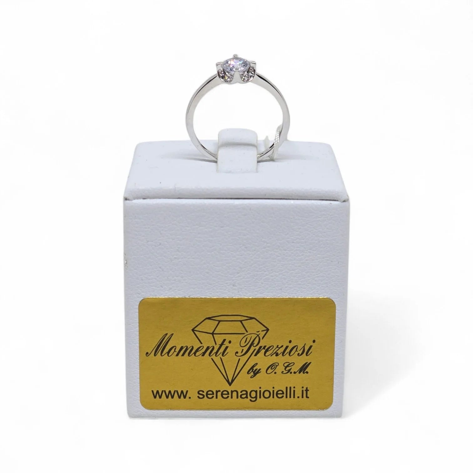 Anello iGold Solitario in Oro Bianco 9ct con Zircone Tondo Bianco