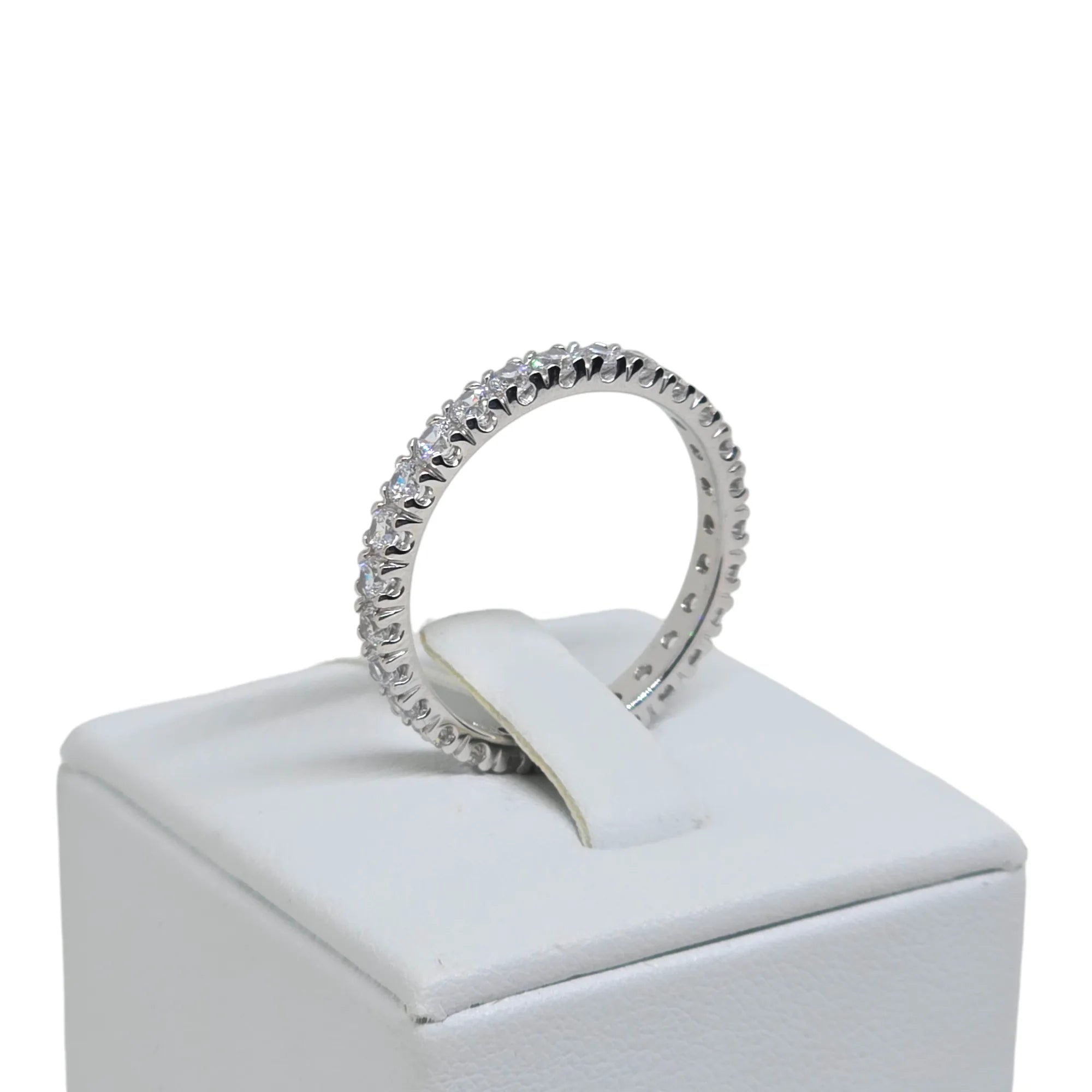 Anello iGold Veretta in Oro Bianco 9ct con Zirconi Bianchi