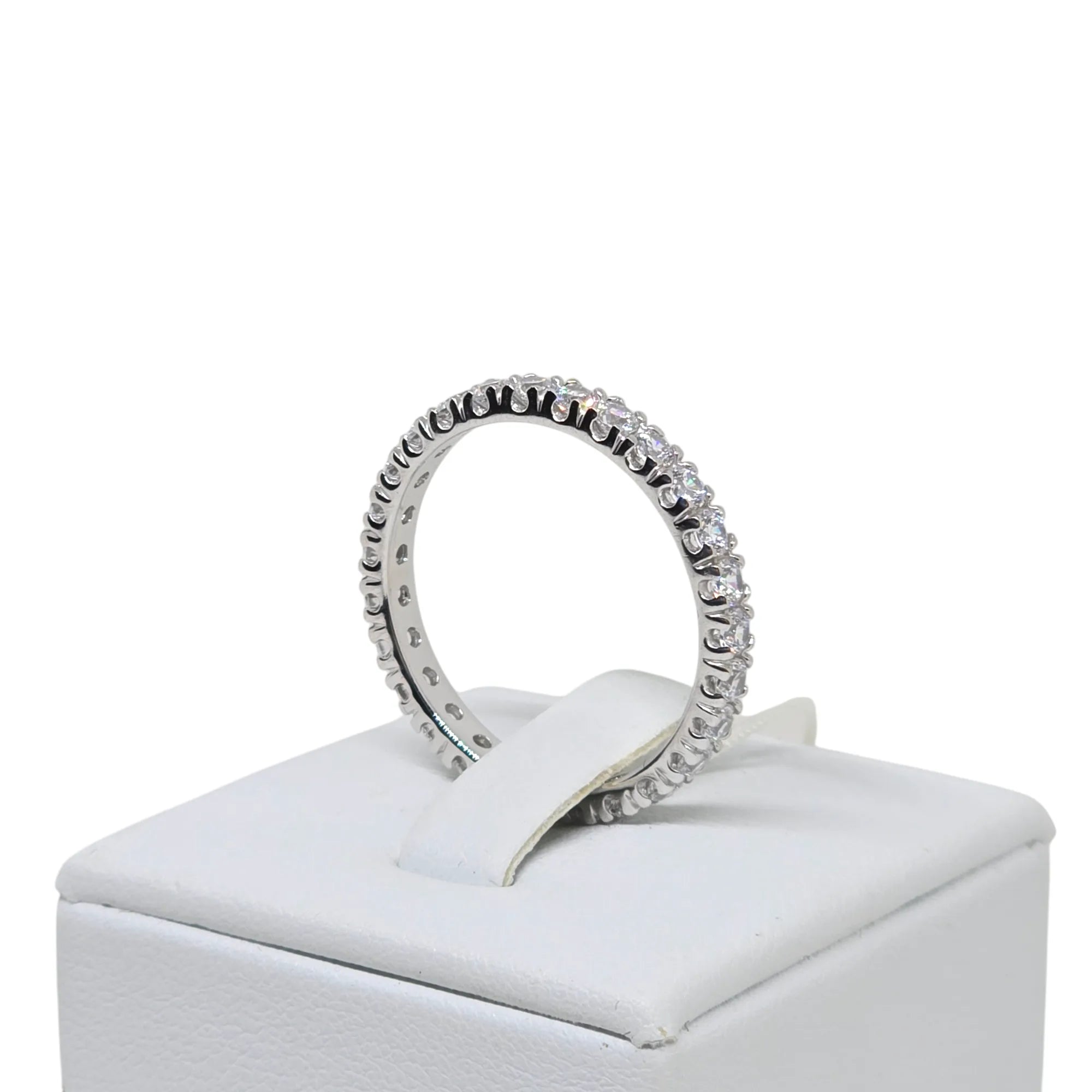 Anello iGold Veretta in Oro Bianco 9ct con Zirconi Bianchi