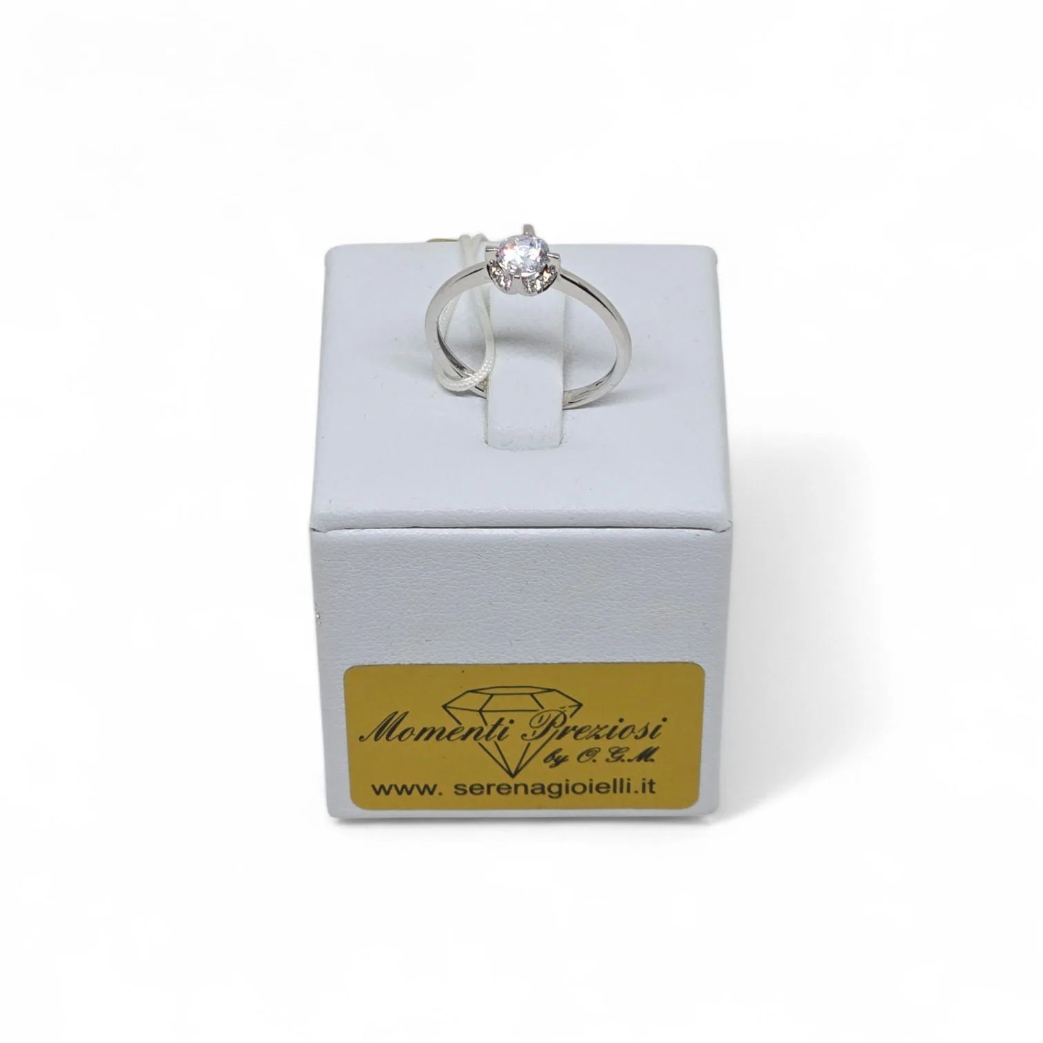 Anello iGold in Oro Bianco 9ct con Pietra Centrale di Zircone Bianco e Zirconi Bianchi