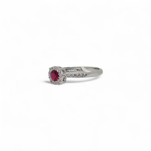 iGold Ring aus 9 Karat Weißgold mit rubinrotem Stein und weißen Zirkonia