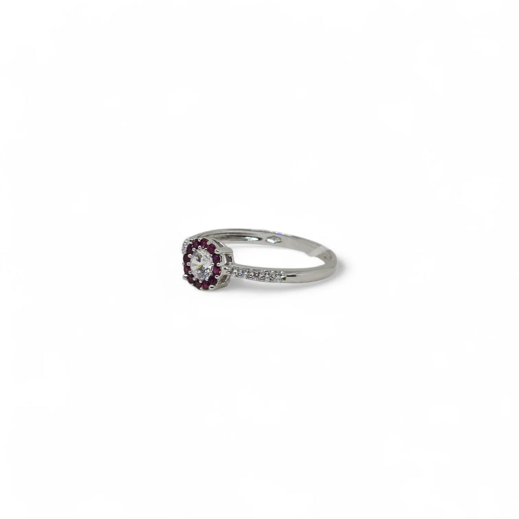 iGold Ring aus 9 Karat Weißgold mit weißem Zirkonia im Brillantschliff sowie roten und weißen Zirkonia