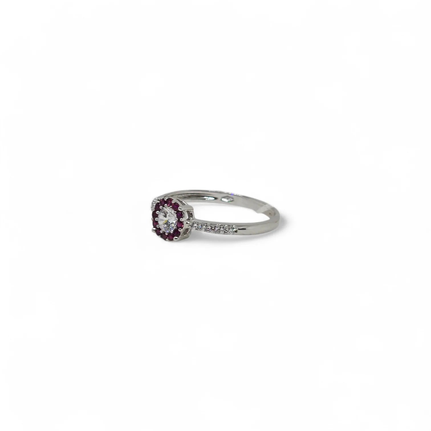 iGold Ring aus 9 Karat Weißgold mit weißem Zirkonia im Brillantschliff sowie roten und weißen Zirkonia