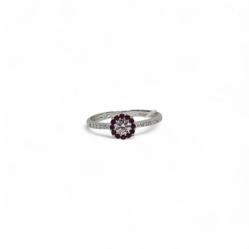 iGold Ring aus 9 Karat Weißgold mit weißem Zirkonia im Brillantschliff sowie roten und weißen Zirkonia