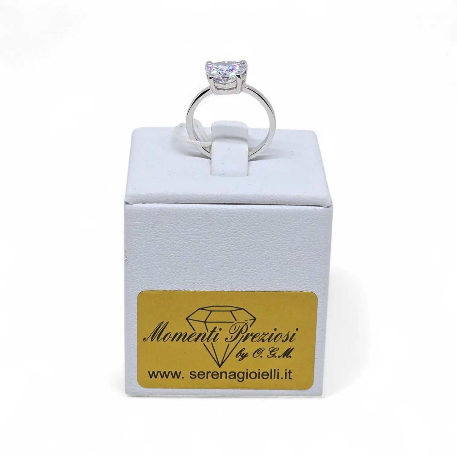 Anello iGold in Oro Bianco 9ct con Zircone Bianco a Cuore