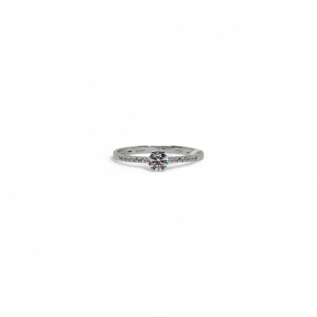 iGold-Ring aus 9ct Weißgold mit weißem Zirkonia-Solitär und seitlichen Zirkonias
