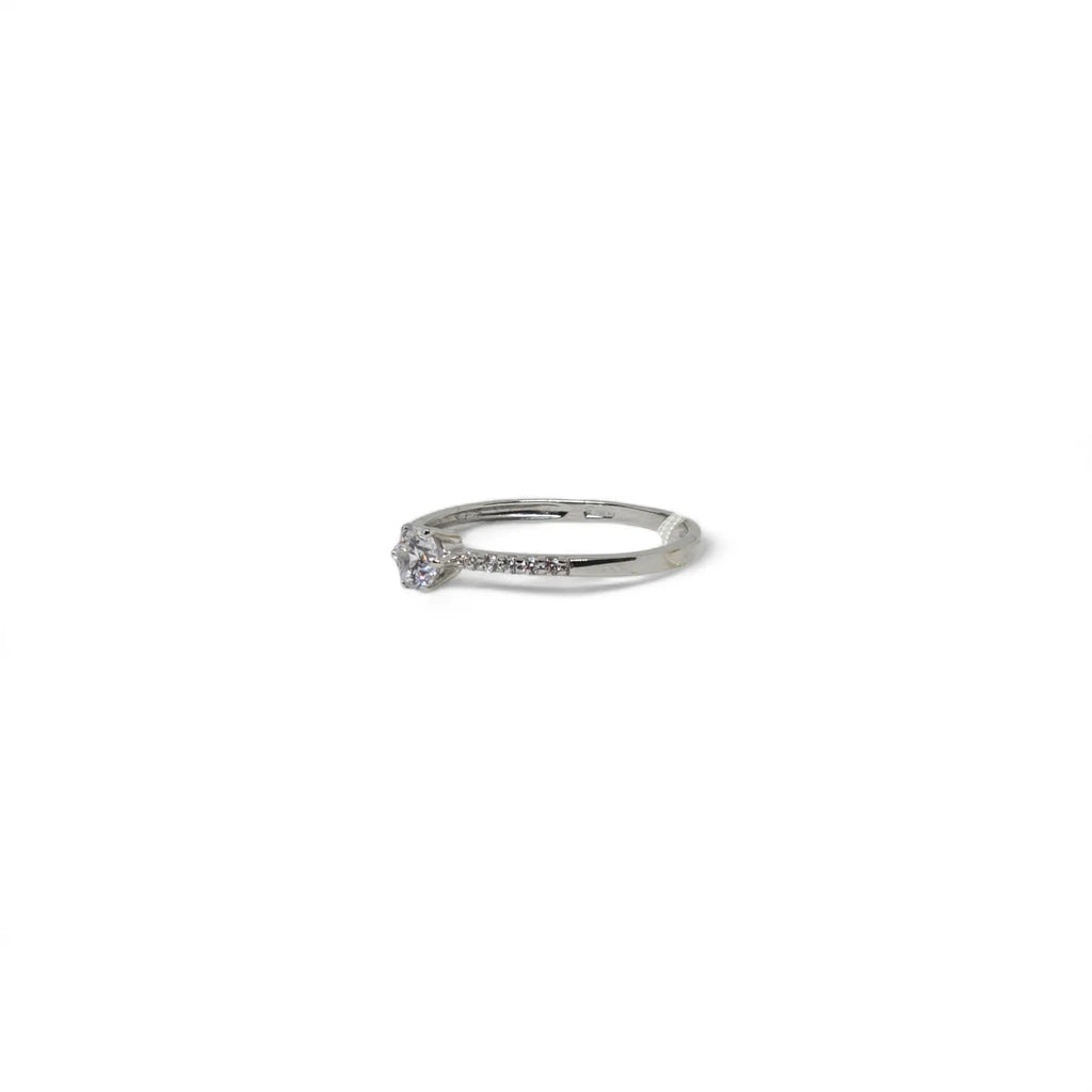 iGold-Ring aus 9ct Weißgold mit weißem Zirkonia-Solitär und seitlichen Zirkonias