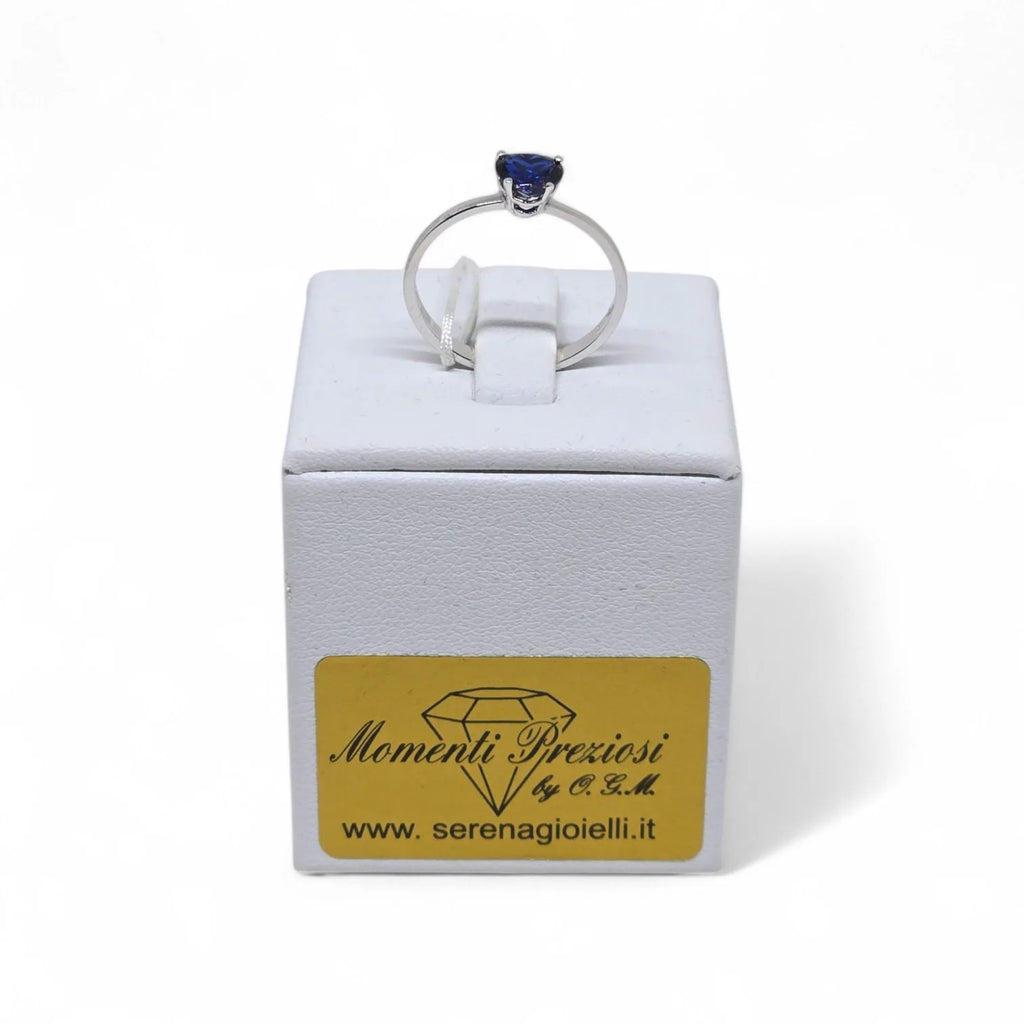 Anello iGold in Oro Bianco 9ct con Zircone Blu a Cuore