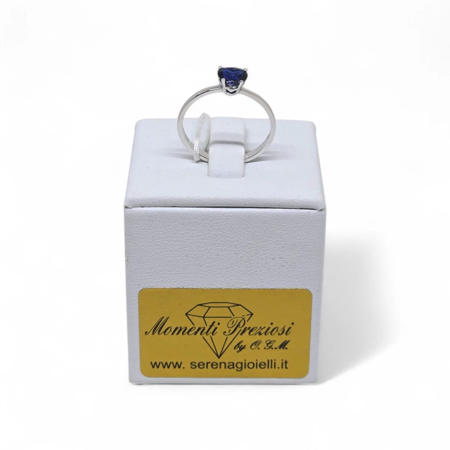 Anello iGold in Oro Bianco 9ct con Zircone Blu a Cuore