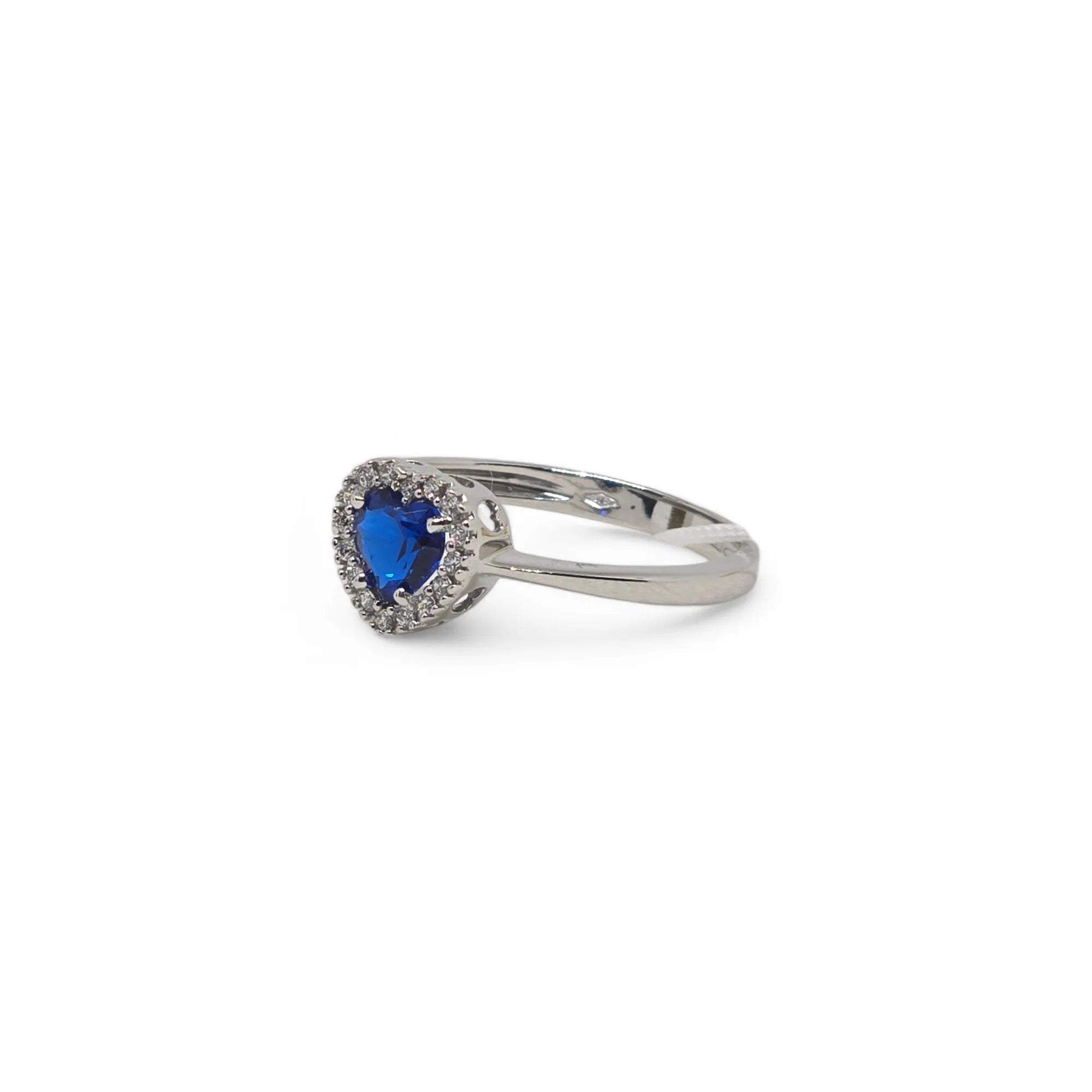 Anello iGold in Oro Bianco 9ct con Zircone Blu a Cuore e Zirconi Bianchi