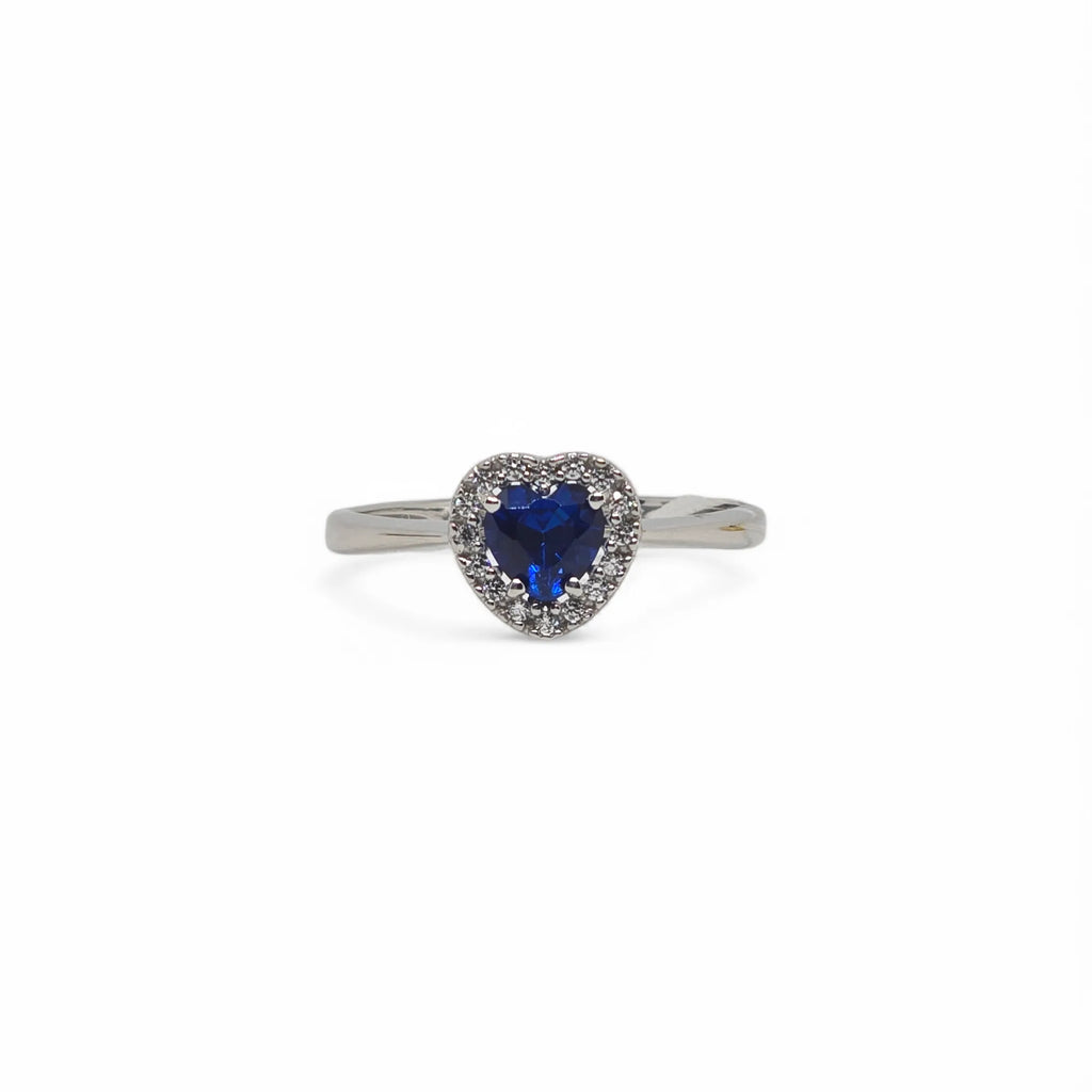 Anello iGold in Oro Bianco 9ct con Zircone Blu a Cuore e Zirconi Bianchi