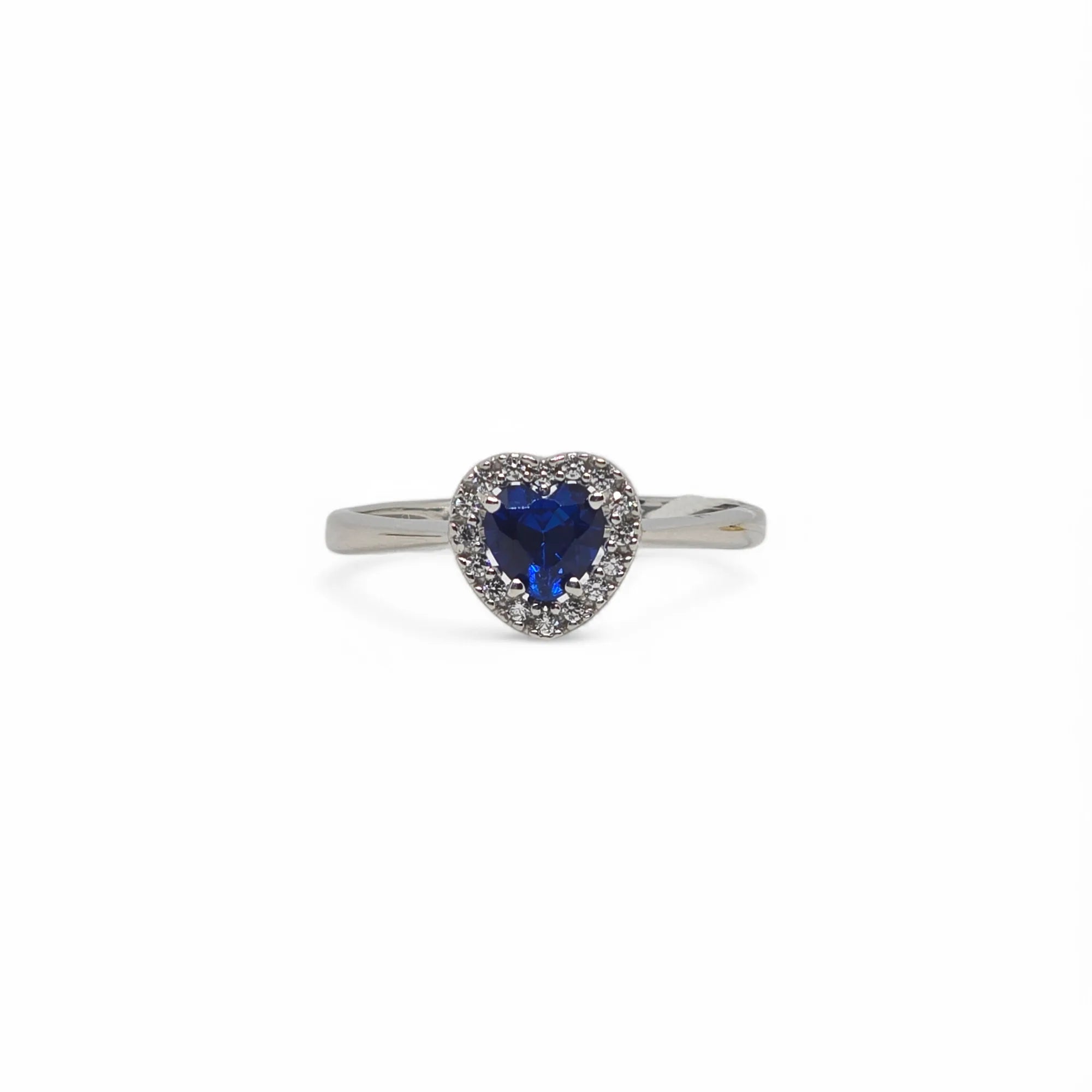 Anello iGold in Oro Bianco 9ct con Zircone Blu a Cuore e Zirconi Bianchi