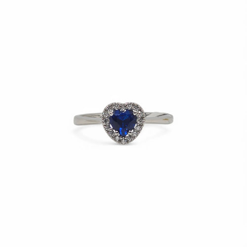 iGold Ring aus 9ct Weißgold mit blauem Herz-Zirkonia und weißen Zirkonia