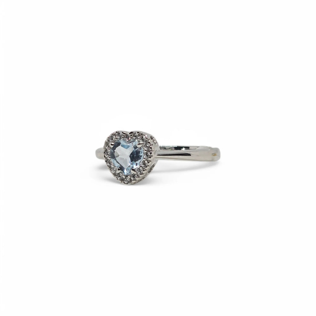iGold 9 Karat Weißgoldring mit himmelblauem Herz-Zirkonia und weißen Zirkonia