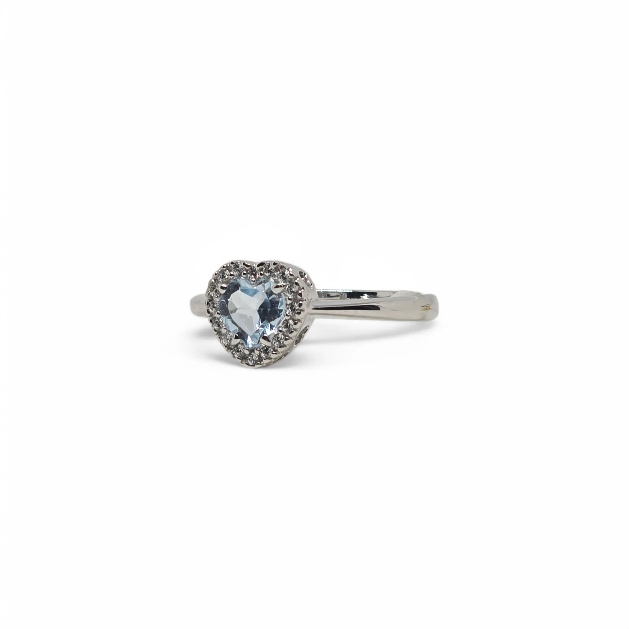 iGold 9 Karat Weißgoldring mit himmelblauem Herz-Zirkonia und weißen Zirkonia