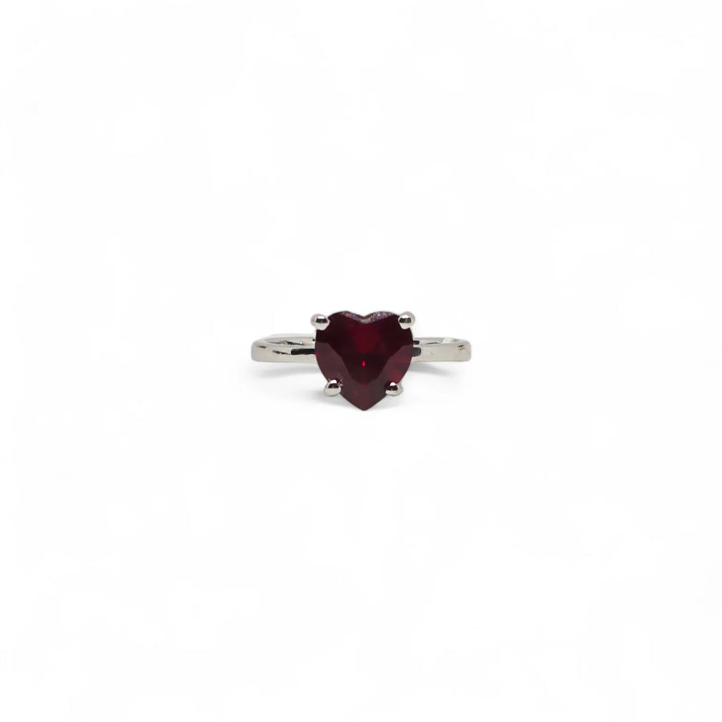 Anello iGold in Oro Bianco 9ct con Zircone Rosso Rubino a Cuore