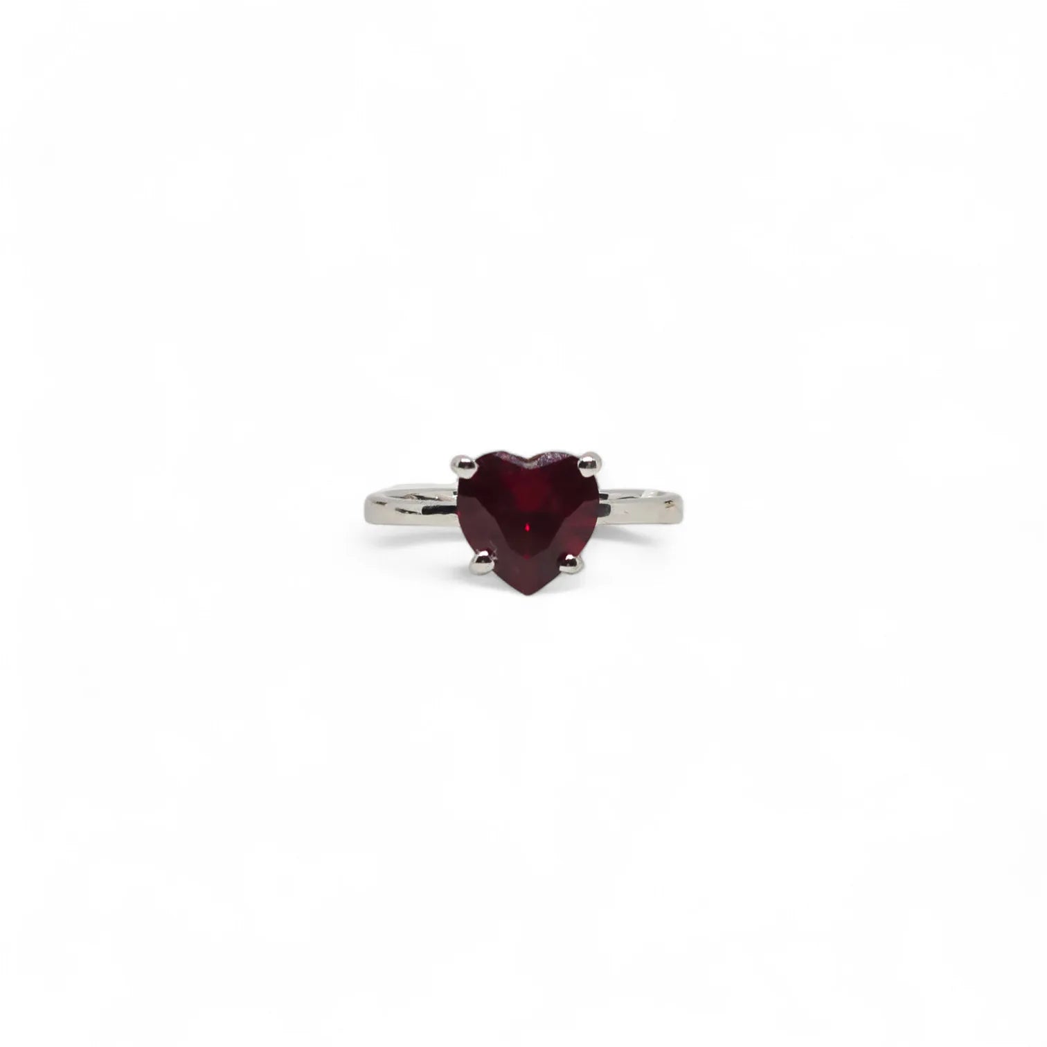 Anello iGold in Oro Bianco 9ct con Zircone Rosso Rubino a Cuore