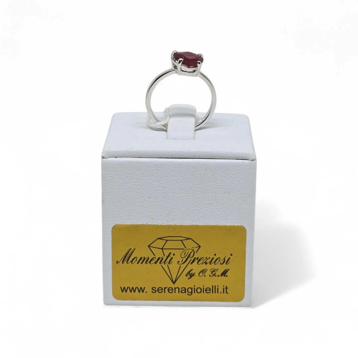 Anello iGold in Oro Bianco 9ct con Zircone Rosso Rubino a Cuore