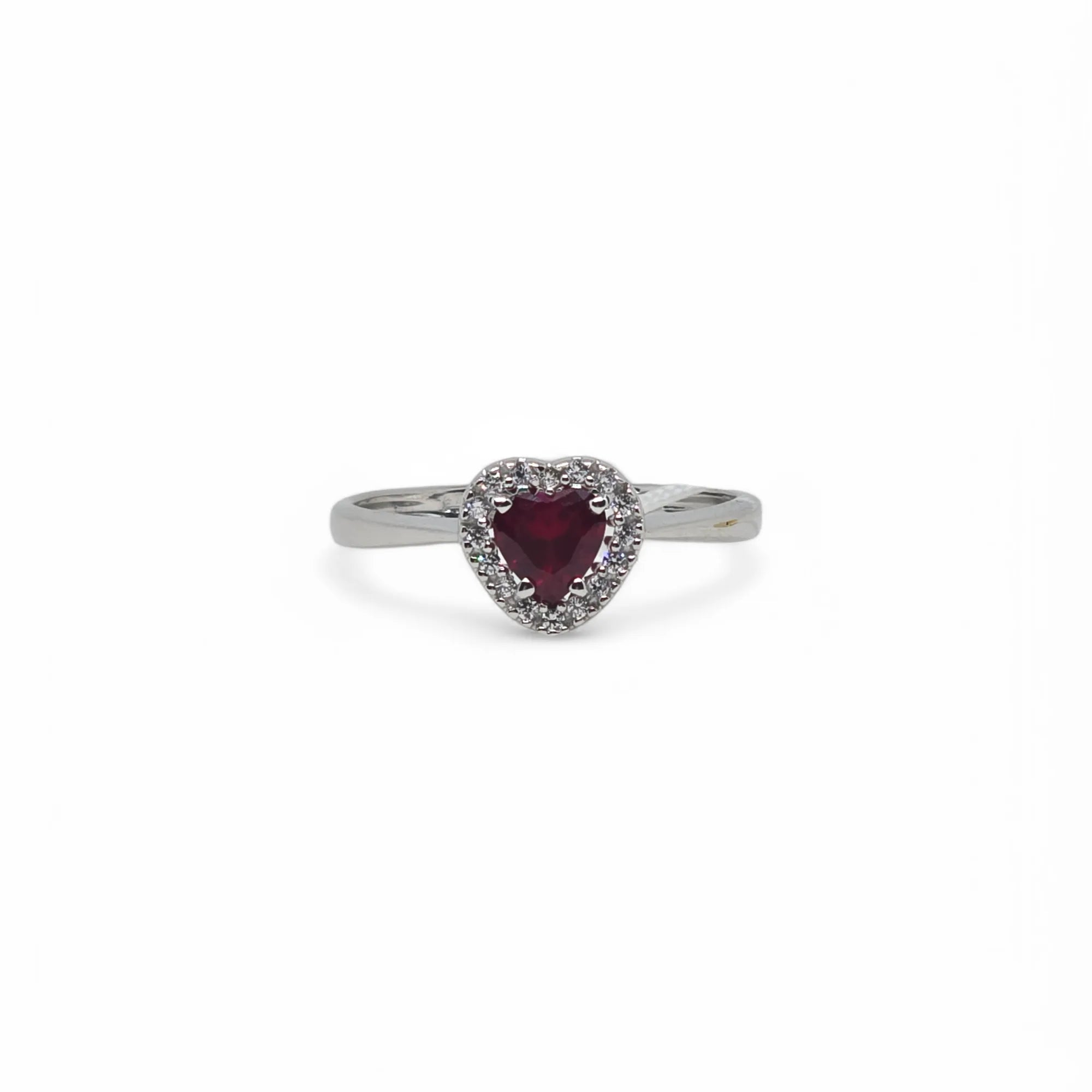 Anello iGold in Oro Bianco 9ct con Zircone Rosso a Cuore e Zirconi Bianchi