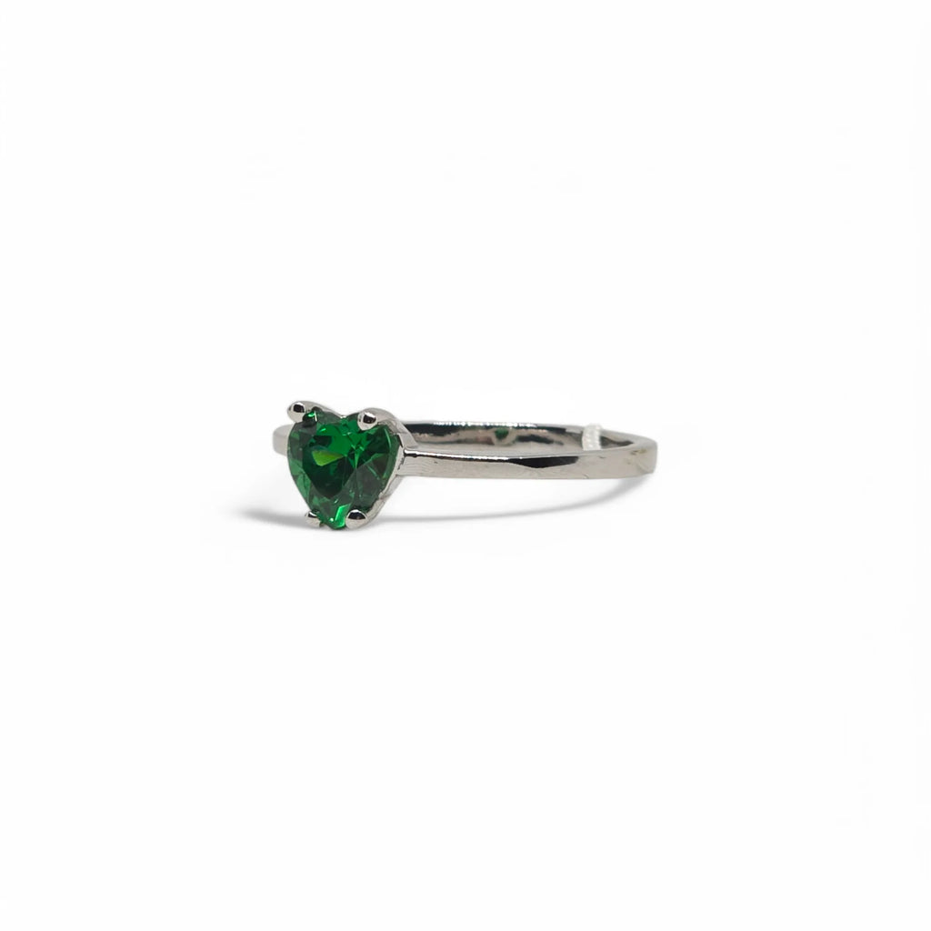Anello iGold in Oro Bianco 9ct con Zircone Verde a Cuore