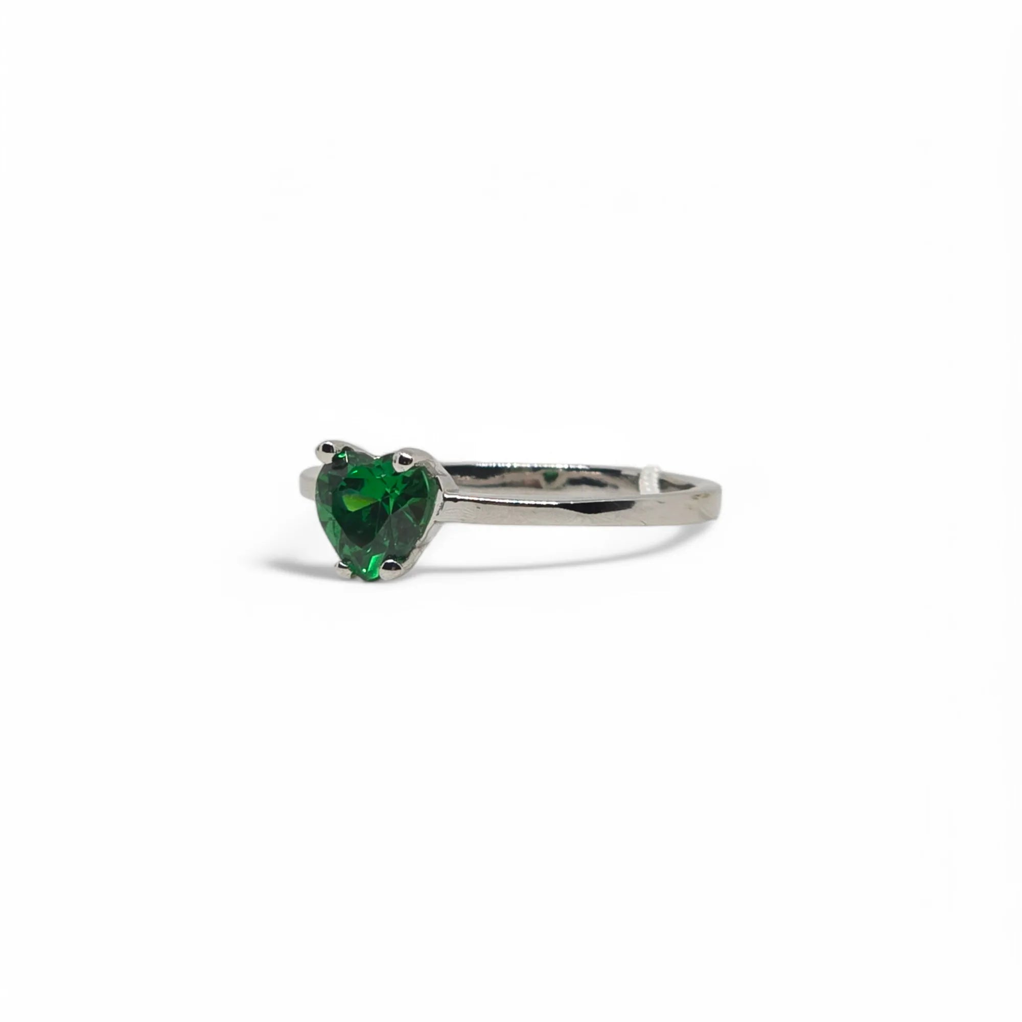 Anello iGold in Oro Bianco 9ct con Zircone Verde a Cuore